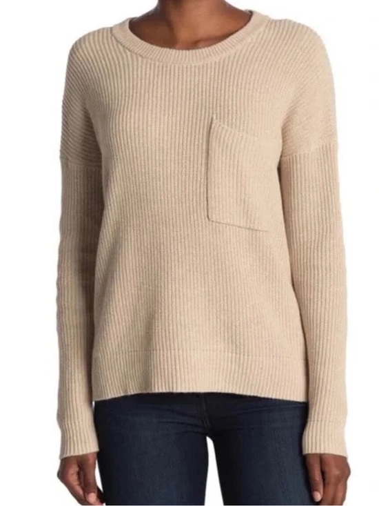 Madewell Sweaters - Madewell Neutral Beige Ribbed Thompson Pocket Crew Neck Sweater Minimalist